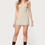 Polka Dot Cupped Chiffon Mini Dress