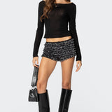 Leopard Ruffled Mesh Micro Shorts