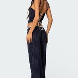 Pinstripe Peekaboo Drawstring Corset