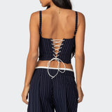 Pinstripe Peekaboo Drawstring Corset