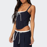 Pinstripe Peekaboo Drawstring Corset