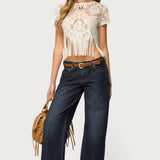 Kira Sheer Lace Fringe Top