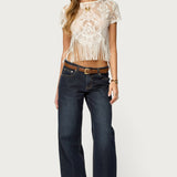 Kira Sheer Lace Fringe Top