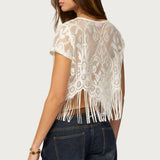 Kira Sheer Lace Fringe Top