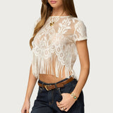 Kira Sheer Lace Fringe Top