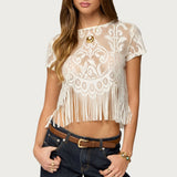 Kira Sheer Lace Fringe Top
