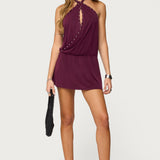 Studded Cutout Backless Mini Dress