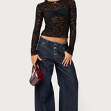 Rosette Bandeau Sheer Lace Top