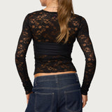 Rosette Bandeau Sheer Lace Top