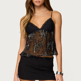 Sequin Sheer Mesh Babydoll Top