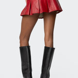 Carmine Faux Leather Pleated Mini Skirt