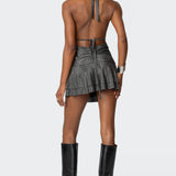 Metallic Backless Halter Mini Dress