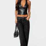 Tana Faux Leather Halter Top