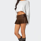 Faux Leather Pleated Mini Skort