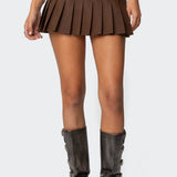 Faux Leather Pleated Mini Skort