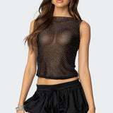 Rhinestone Sheer Mesh Top