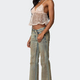Sheer Sequin Babydoll Tank Top