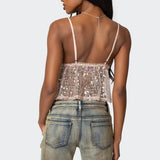 Sheer Sequin Babydoll Tank Top