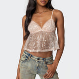 Sheer Sequin Babydoll Tank Top