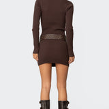 Ribbed Knit V Neck Mini Dress