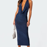 Cowl Neck Open Back Maxi Dress