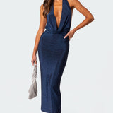 Cowl Neck Open Back Maxi Dress