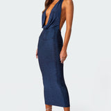 Cowl Neck Open Back Maxi Dress