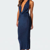 Cowl Neck Open Back Maxi Dress