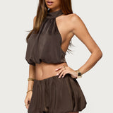 Dorah Satin Effect Bubble Halter Top