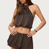 Dorah Satin Effect Bubble Halter Top