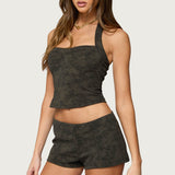 Taia Distressed Faux Leather Corset