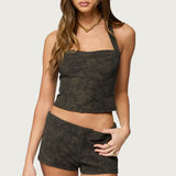 Taia Distressed Faux Leather Corset