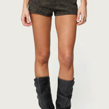 Taia Distressed Faux Leather Micro Shorts