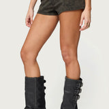 Taia Distressed Faux Leather Micro Shorts