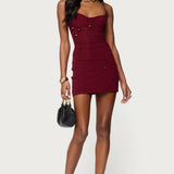 Faux Crystal Backless Mesh Mini Dress