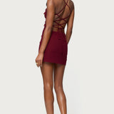 Faux Crystal Backless Mesh Mini Dress