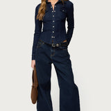 Shylo Stretchy Denim Button Up Shirt