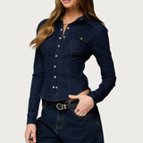 Shylo Stretchy Denim Button Up Shirt