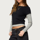 Layered Stripey Long Sleeve T Shirt