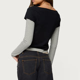 Layered Stripey Long Sleeve T Shirt