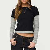 Layered Stripey Long Sleeve T Shirt