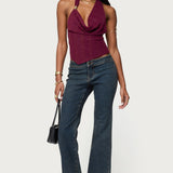 Mimi Asymmetric Textured Mesh Halter Top