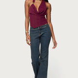 Mimi Asymmetric Textured Mesh Halter Top