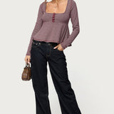 Sare Striped Babydoll Henley Top