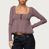 Sare Striped Babydoll Henley Top