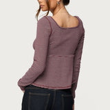 Sare Striped Babydoll Henley Top