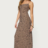 Ayanah Leopard Printed Backless Maxi Dress