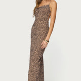 Ayanah Leopard Printed Backless Maxi Dress
