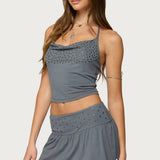 Klara Studded Cowl Neck Halter Top