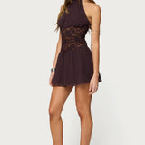 Lizette Sheer Lacey Chiffon Mini Dress